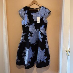 NWT Umi Black Midi Dress with Light Blue Floral Lace